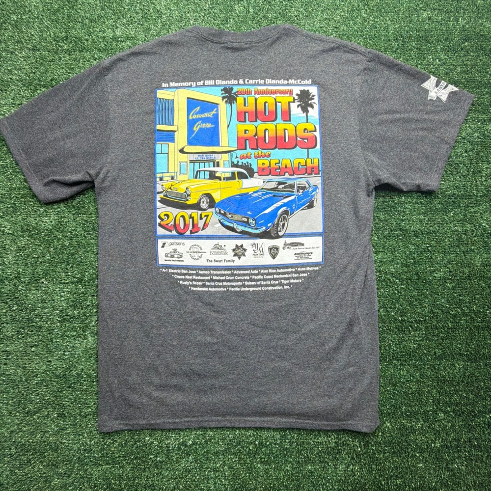 Classic Cars Mens Hot Rods at the Beach 2017 Santa Cruz T-Shirt Charcoal Grey XL